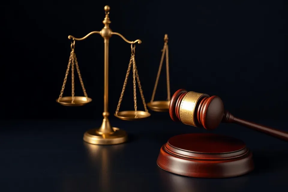 Brass scales of justice beside a wooden gavel, representing legal advocacy services